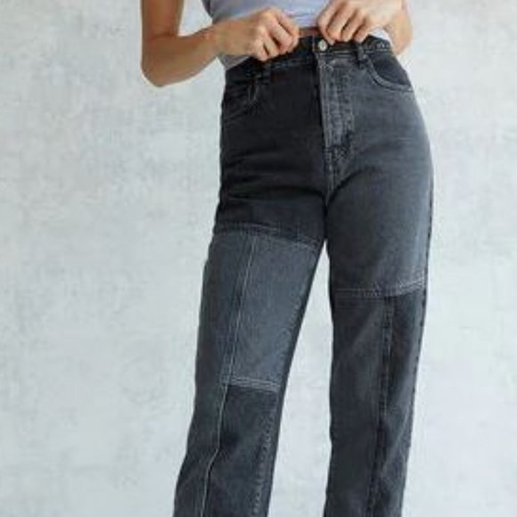 NWT PacSun Eco Two-Tone Black High Waisted Straight Leg Jeans (size 30) - Picture 1 of 8
